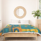 Mid Century Modern Piquet Retro Abstract Multi Pattern in Moroccan Blue Teal Orange Olive Mustard Duvet Cover Gallery Image 3
