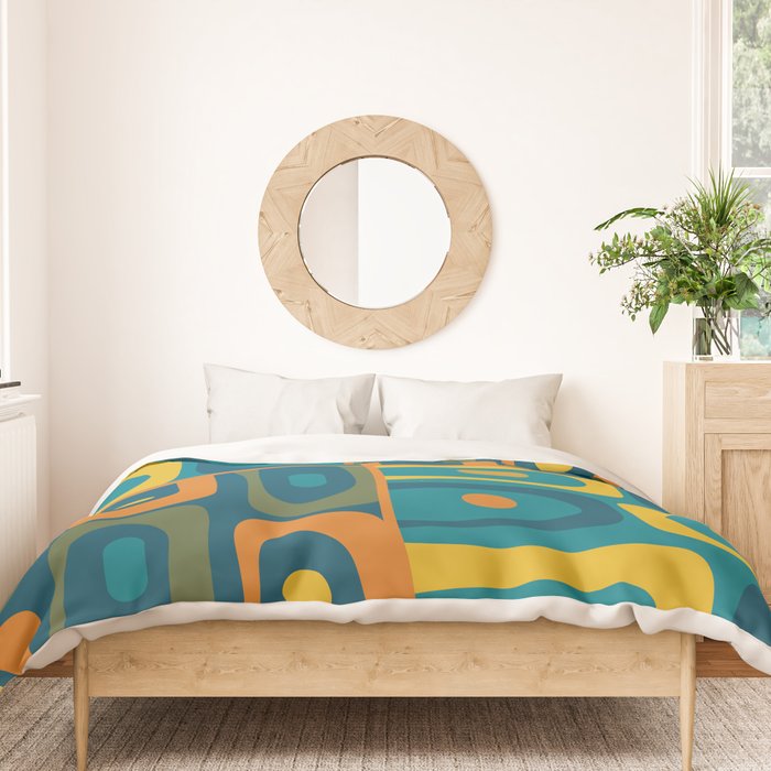 Mid Century Modern Piquet Retro Abstract Multi Pattern in Moroccan Blue Teal Orange Olive Mustard Duvet Cover Gallery Image 3