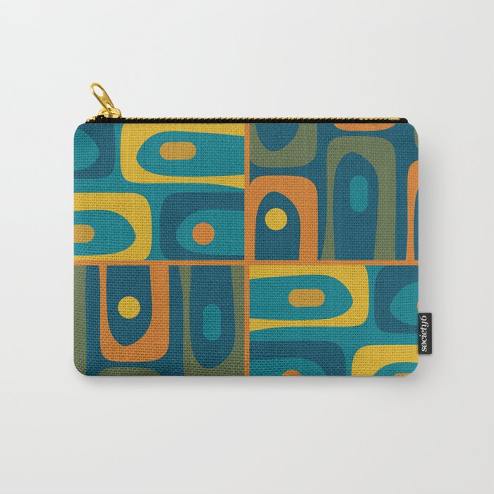 Mid Century Modern Piquet Retro Abstract Multi Pattern in Moroccan Blue Teal Orange Olive Mustard Carry All Pouch Gallery Image 1