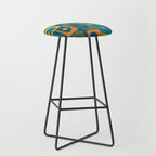 Mid Century Modern Piquet Retro Abstract Multi Pattern in Moroccan Blue Teal Orange Olive Mustard Stool Gallery Image 1