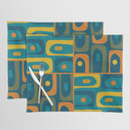 Mid Century Modern Piquet Retro Abstract Multi Pattern in Moroccan Blue Teal Orange Olive Mustard Placemat Gallery Image 1