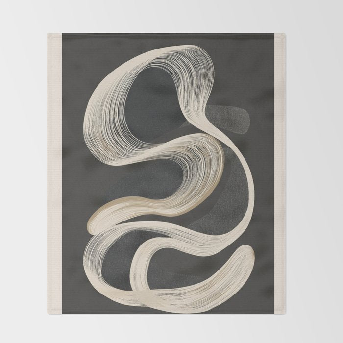 Monochrome Flow - Abstract Line Movement Throw Blanket Gallery Image 2