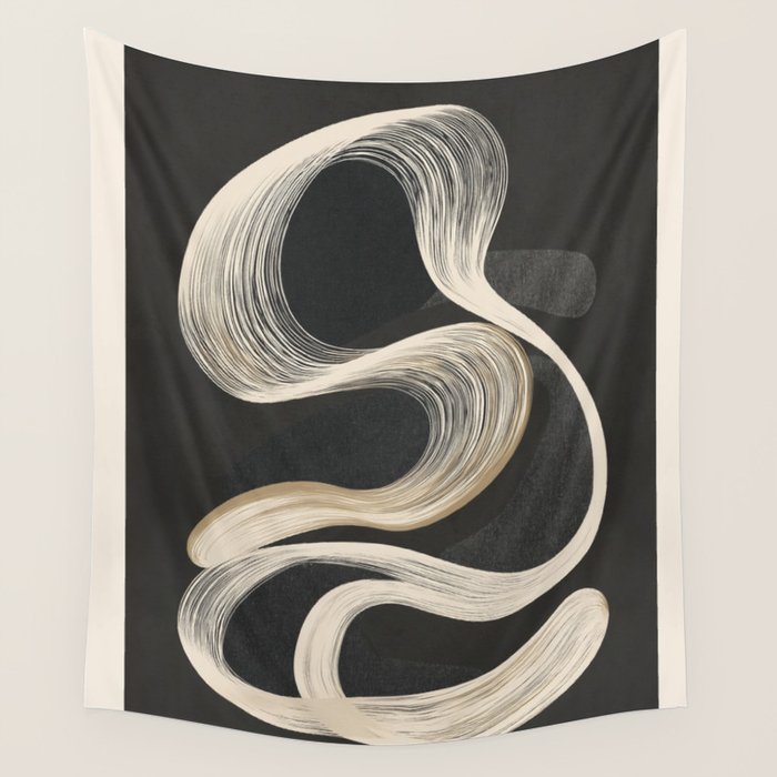 Monochrome Flow - Abstract Line Movement Wall Tapestry Gallery Image 1