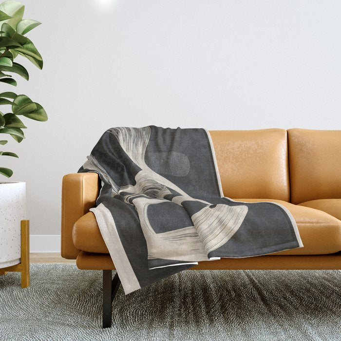 Monochrome Flow - Abstract Line Movement Throw Blanket Gallery Image 1
