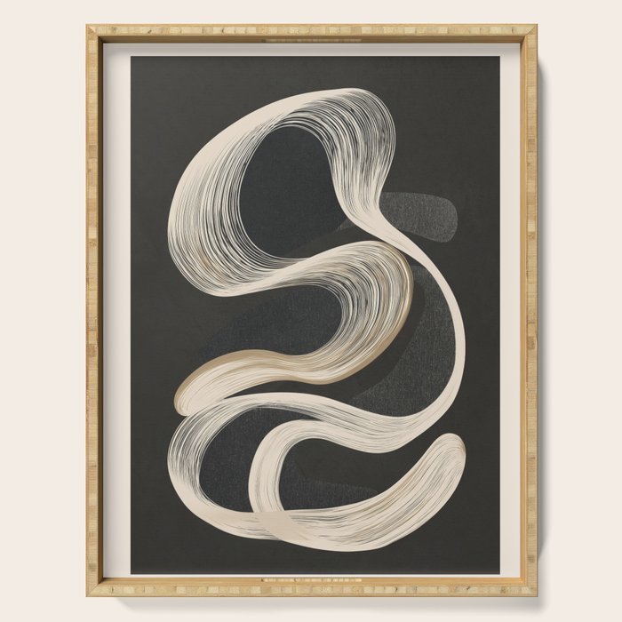 Monochrome Flow - Abstract Line Movement Serving Tray Gallery Image 1