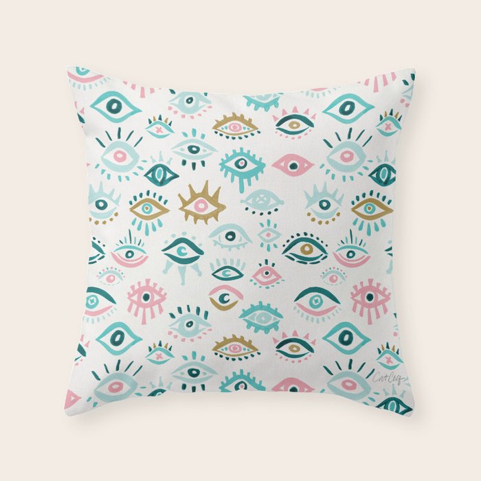 Mystic Eyes - Turquoise & Pink Throw Pillow Gallery Image 6