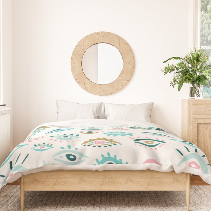 Mystic Eyes - Turquoise & Pink Duvet Cover Gallery Image 3