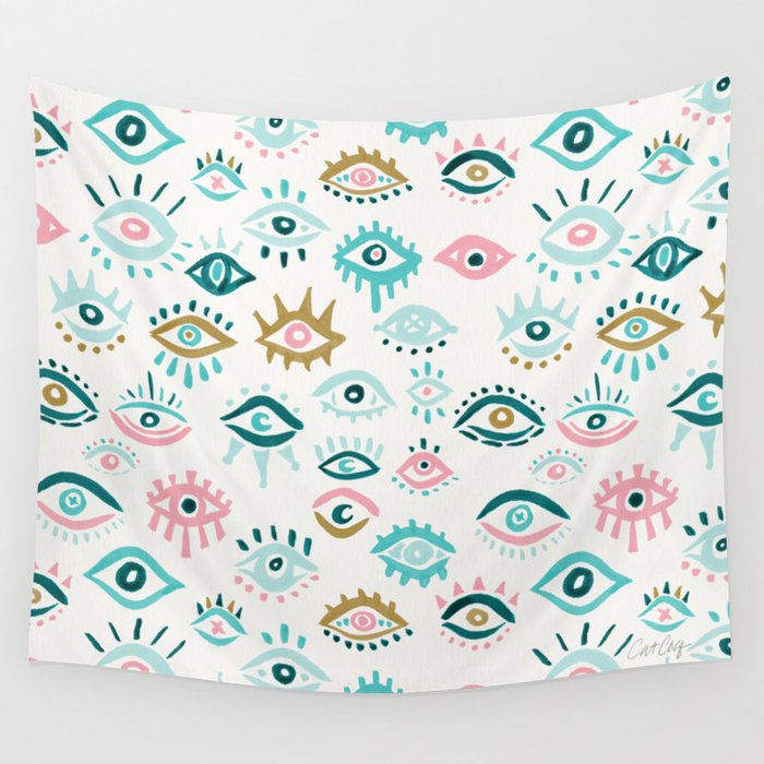 Mystic Eyes - Turquoise & Pink Wall Tapestry Gallery Image 4
