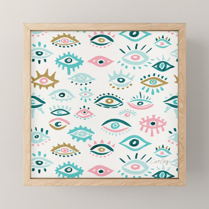 Mystic Eyes - Turquoise & Pink Mini Art Print Gallery Image 1