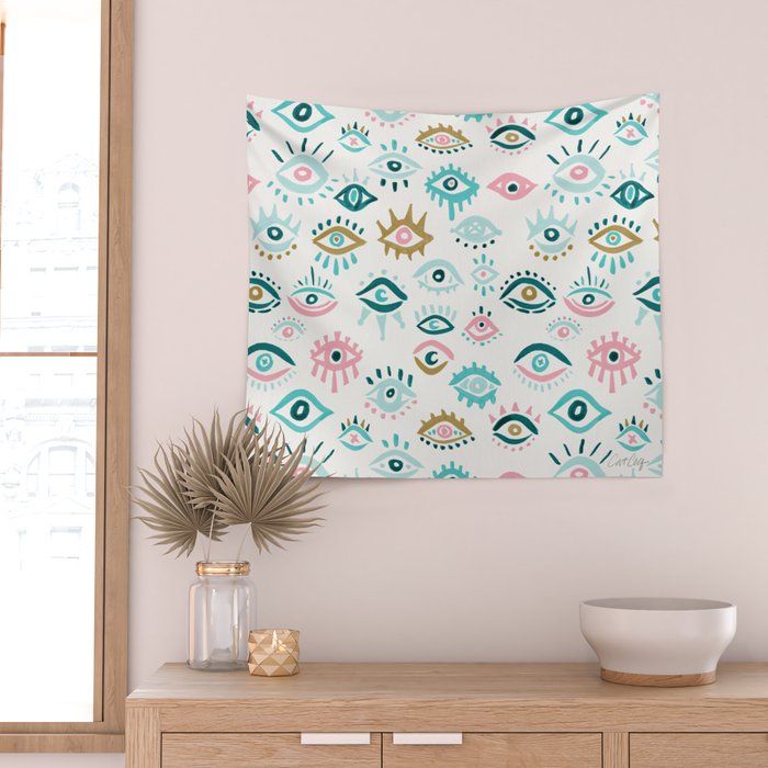Mystic Eyes - Turquoise & Pink Wall Tapestry Gallery Image 2