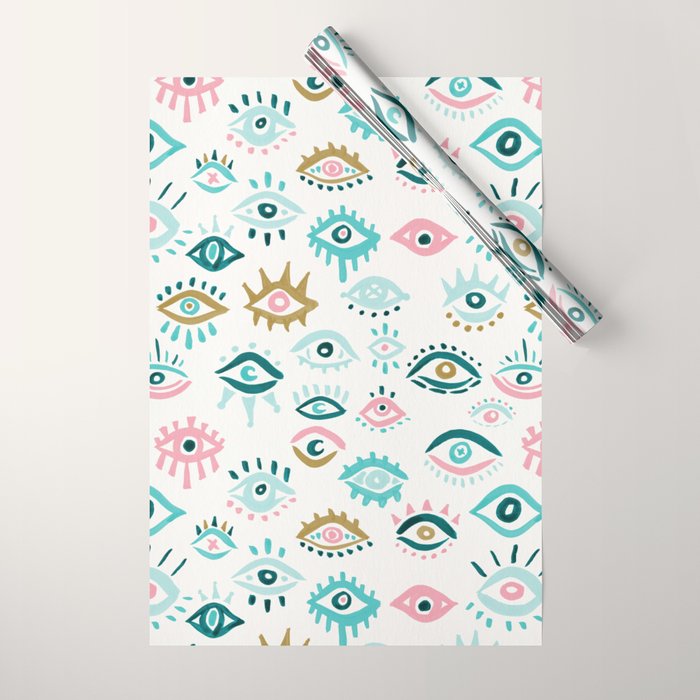 Mystic Eyes - Turquoise & Pink Wrapping Paper Gallery Image 1