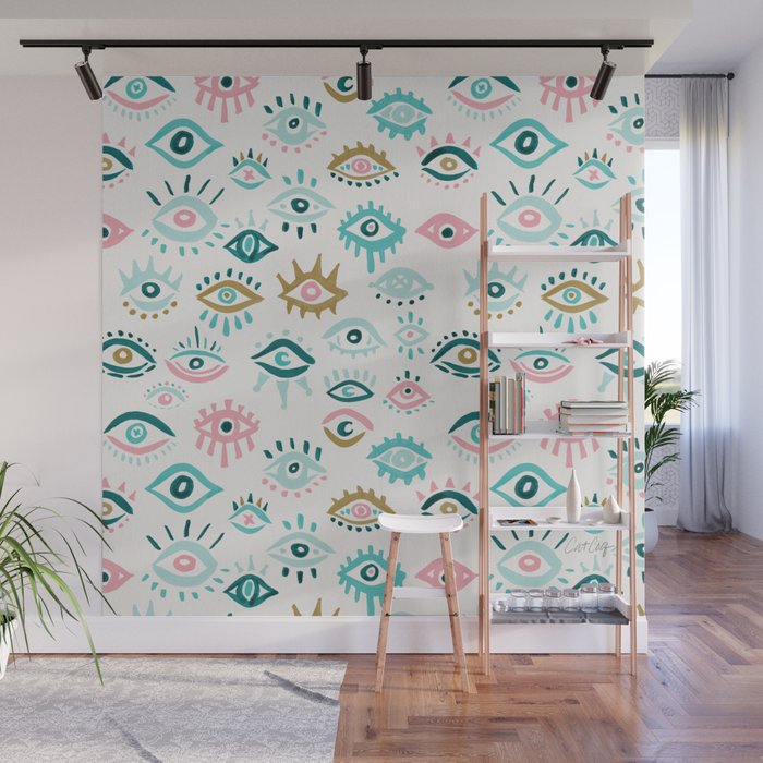 Mystic Eyes - Turquoise & Pink Wall Mural Gallery Image 1