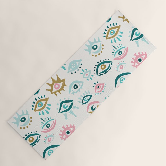 Mystic Eyes - Turquoise & Pink Yoga Mat Gallery Image 1