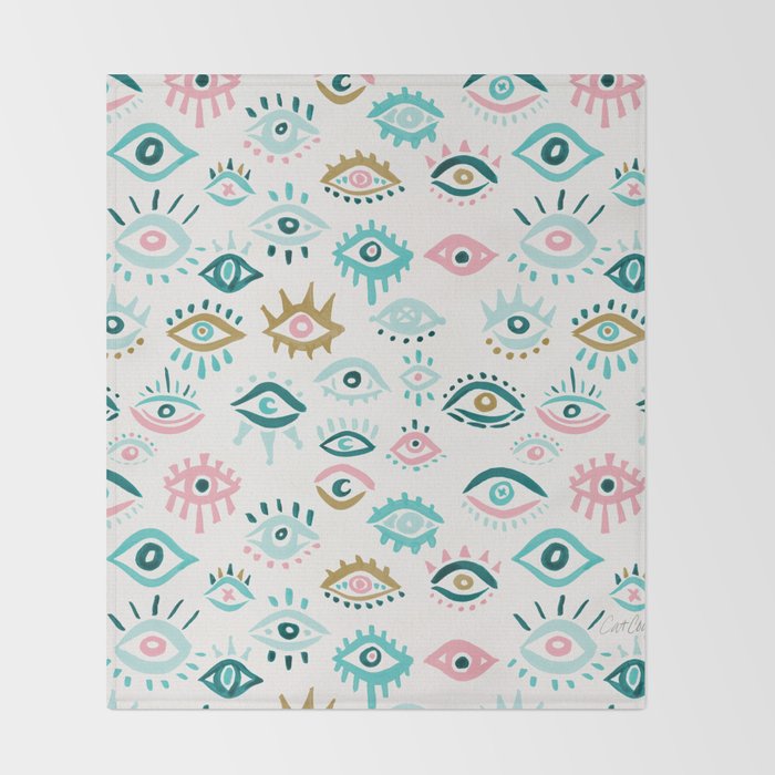 Mystic Eyes - Turquoise & Pink Throw Blanket Gallery Image 2