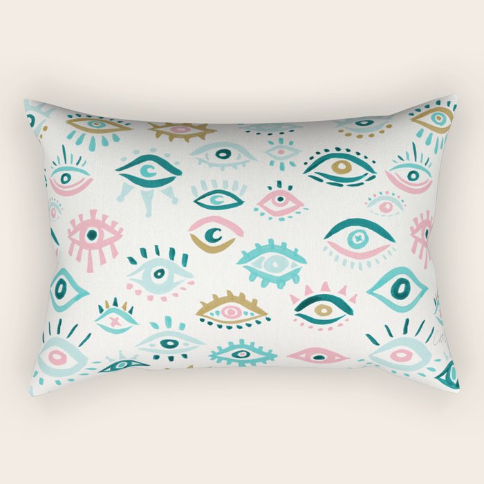 Mystic Eyes - Turquoise & Pink Rectangular Pillow Gallery Image 1
