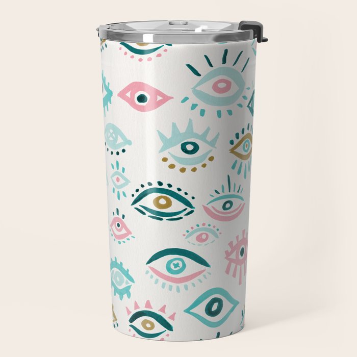 Mystic Eyes - Turquoise & Pink Travel Mug Gallery Image 2