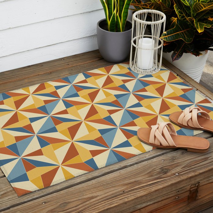 Kaleidoscope Tile Pattern IV Bright Vibrant Summer Outdoor Rug Gallery Image 2