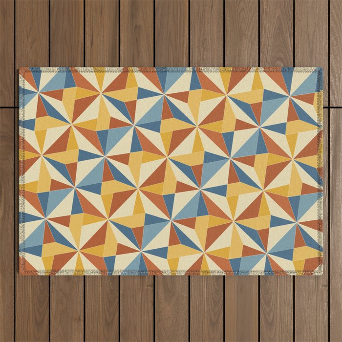 Kaleidoscope Tile Pattern IV Bright Vibrant Summer Outdoor Rug Gallery Image 1