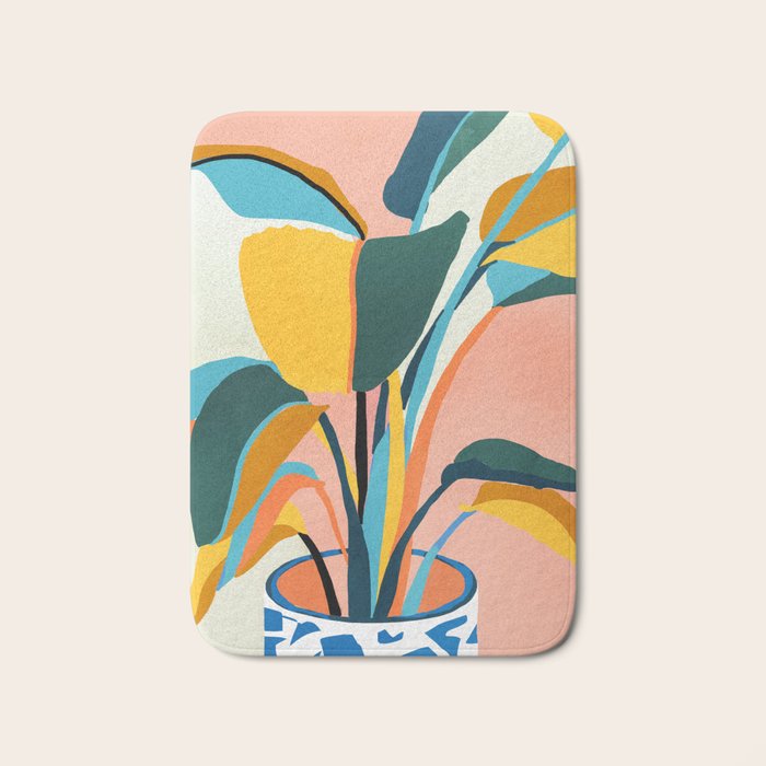 Nature Doesn't Hurry Yet All Is Accomplished, Colorful Botanical Plant Pot Illustration Tropical Bath Mat Gallery Image 1