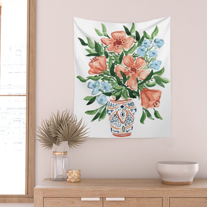 Peachy Florals Wall Tapestry Gallery Image 2