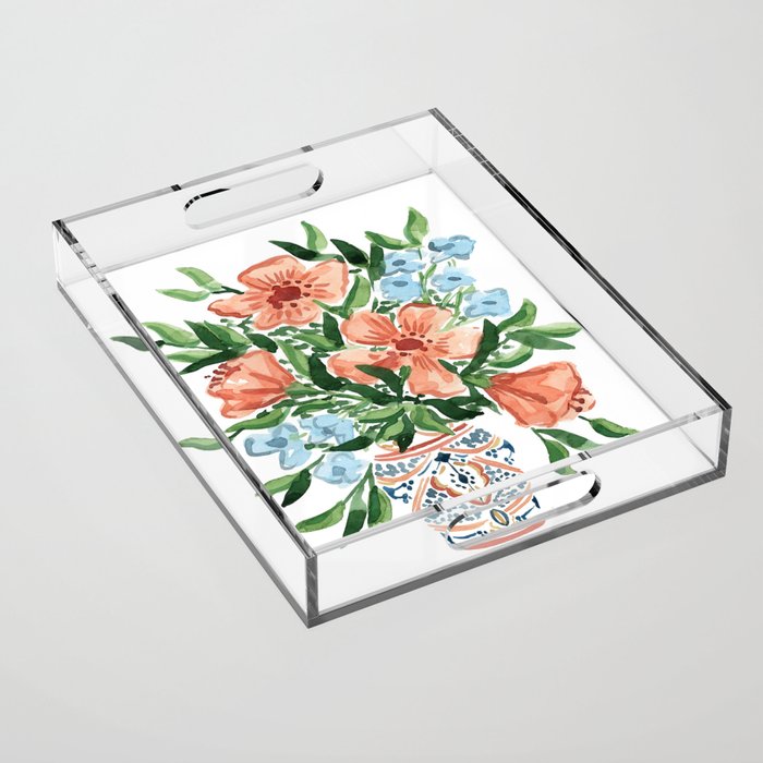 Peachy Florals Acrylic Tray Gallery Image 1
