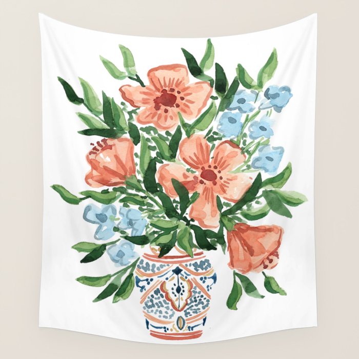 Peachy Florals Wall Tapestry Gallery Image 4