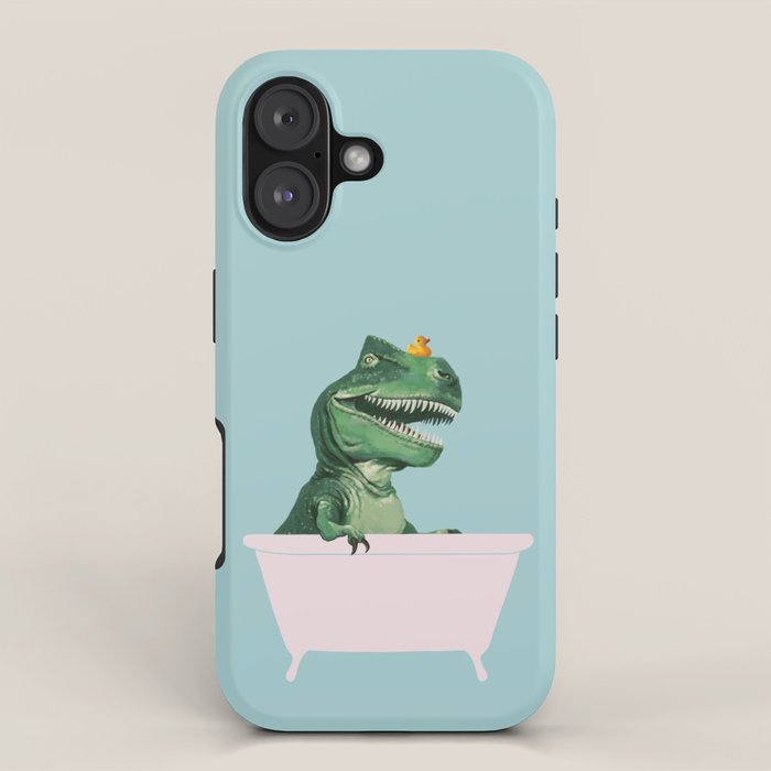 Playful T-Rex in Bathtub in Green iPhone Case Gallery Image 1