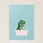 Playful T-Rex in Bathtub in Green Stationery Card Gallery Image 2