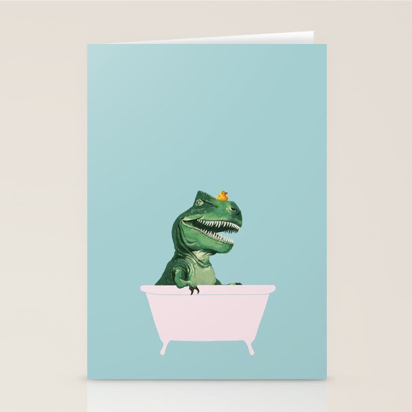 Playful T-Rex in Bathtub in Green Stationery Card Gallery Image 1