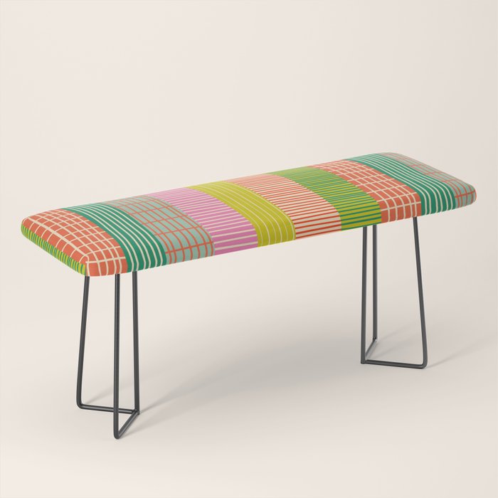 Finnish Patchwork Stripes Pattern Orange Green Pink Chartreuse Bench Gallery Image 1