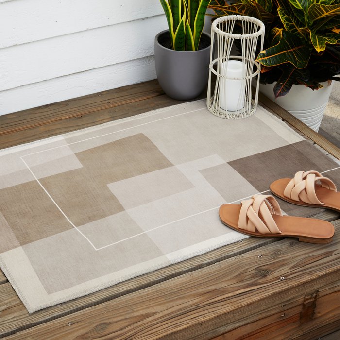 Neutral Minimalism Beige Tan Sand Abstract Artwork Outdoor Rug Gallery Image 2