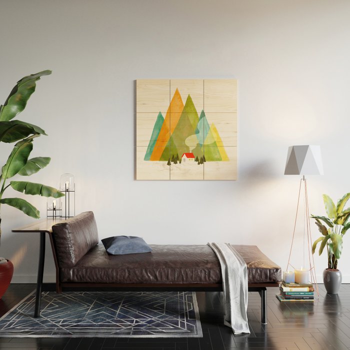 House at the foot of the mountains Wood Wall Art Gallery Image 2