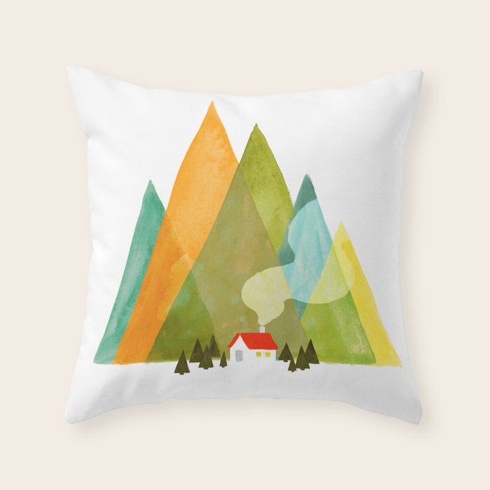 House at the foot of the mountains Throw Pillow Gallery Image 1