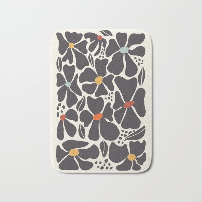 Abstract Black Florals Bath Mat Gallery Image 1