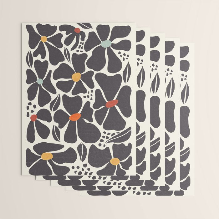 Abstract Black Florals Wrapping Paper Gallery Image 3