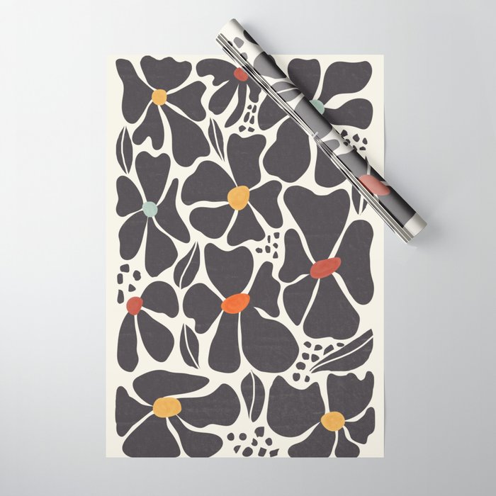 Abstract Black Florals Wrapping Paper Gallery Image 1