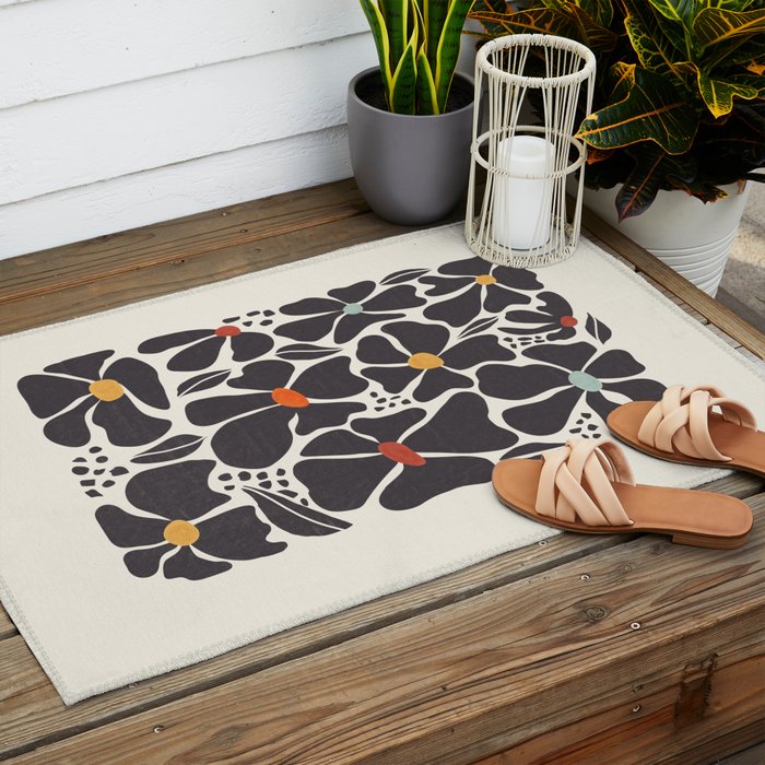 Abstract Black Florals Outdoor Rug Gallery Image 2