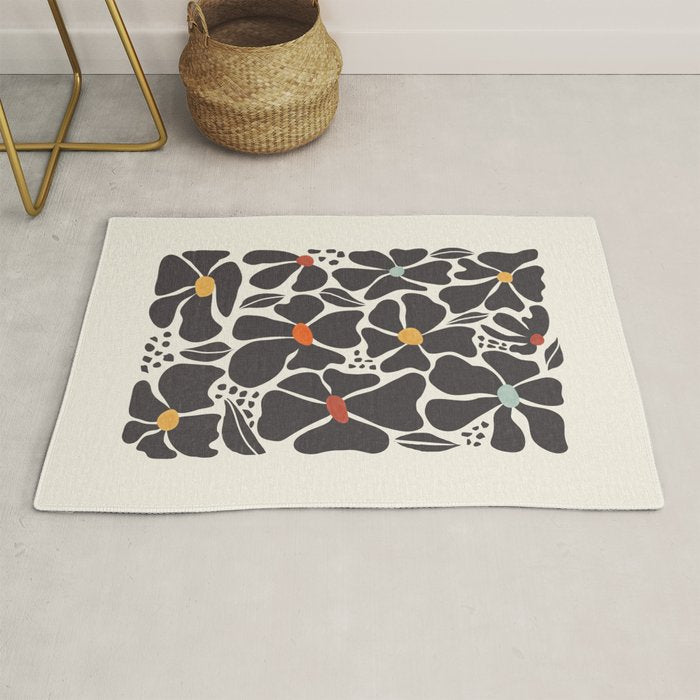 Abstract Black Florals Rug Gallery Image 1