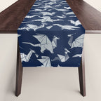 Origami metallic dragon friends // oxford navy blue background metal silver fantasy animals Table Runner Gallery Image 1