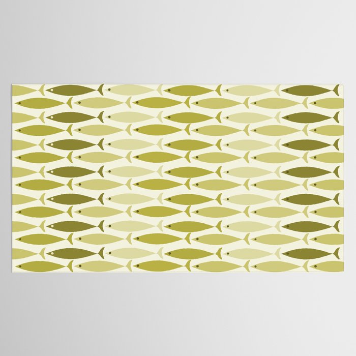 Mid Century Modern Fish Stripe Pattern in Olive Khaki Green Tones Tablecloth Gallery Image 2