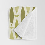 Mid Century Modern Fish Stripe Pattern in Olive Khaki Green Tones Throw Blanket Gallery Image 3
