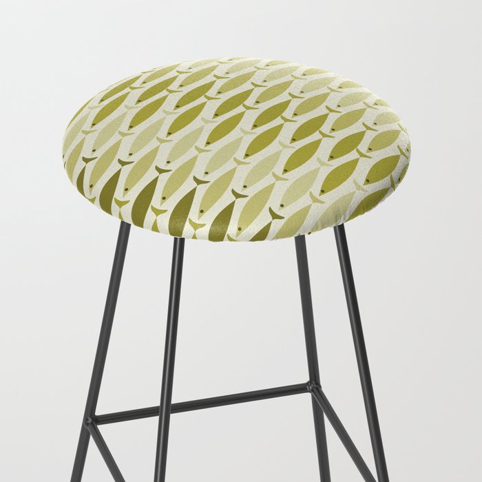 Mid Century Modern Fish Stripe Pattern in Olive Khaki Green Tones Stool Gallery Image 2
