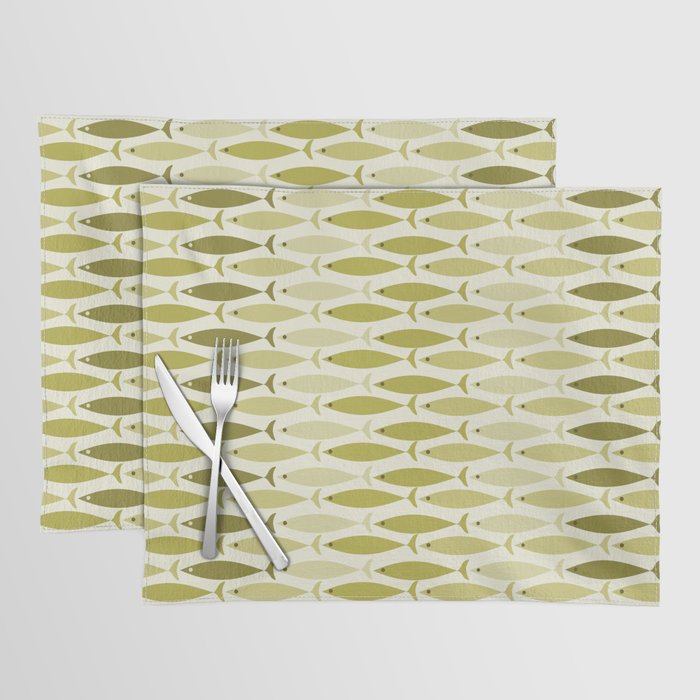 Mid Century Modern Fish Stripe Pattern in Olive Khaki Green Tones Placemat Gallery Image 1