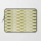 Mid Century Modern Fish Stripe Pattern in Olive Khaki Green Tones Laptop Sleeve Gallery Image 1