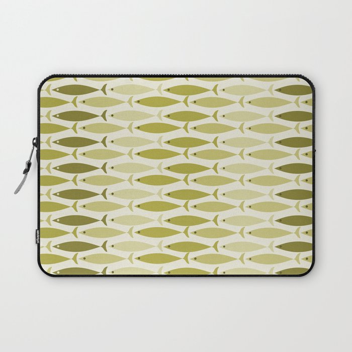 Mid Century Modern Fish Stripe Pattern in Olive Khaki Green Tones Laptop Sleeve Gallery Image 1