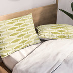 Mid Century Modern Fish Stripe Pattern in Olive Khaki Green Tones Pillow Sham Gallery Image 2