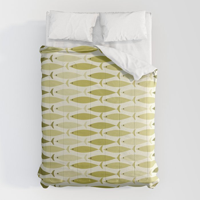 Mid Century Modern Fish Stripe Pattern in Olive Khaki Green Tones Comforter Gallery Image 1