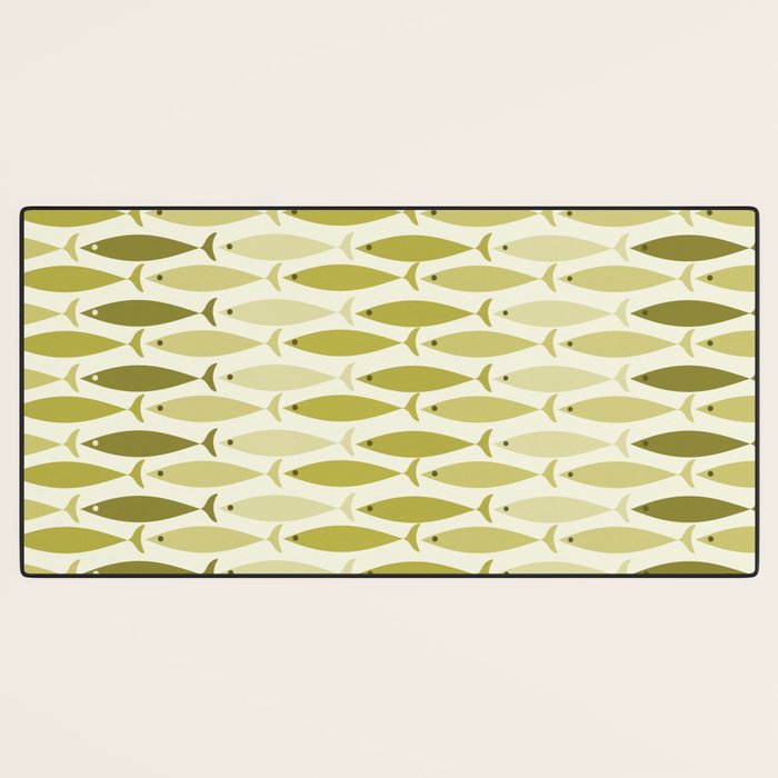 Mid Century Modern Fish Stripe Pattern in Olive Khaki Green Tones Desk Mat Gallery Image 3