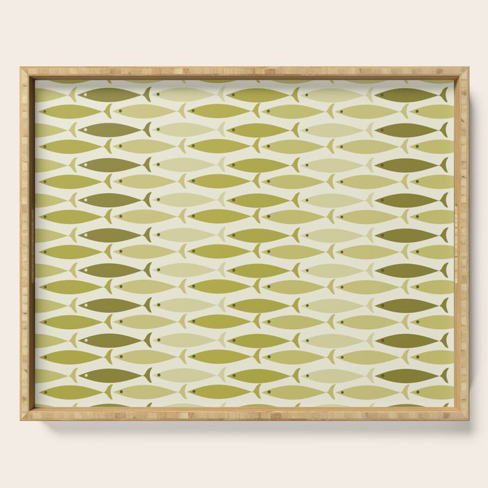 Mid Century Modern Fish Stripe Pattern in Olive Khaki Green Tones Serving Tray Gallery Image 1