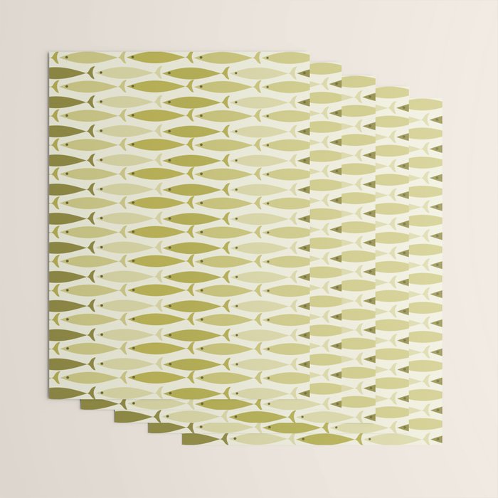 Mid Century Modern Fish Stripe Pattern in Olive Khaki Green Tones Wrapping Paper Gallery Image 3